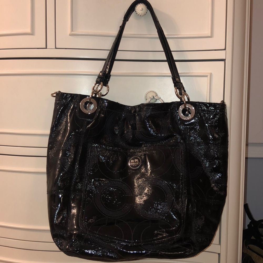 Black Patten Leather Coach Tote